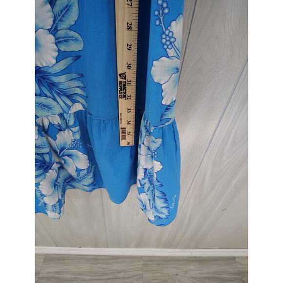 Vintage Kalena Fashions Women Dress Size XL Blue Floral Hawaiian Peplum Hem - Picture 5 of 6